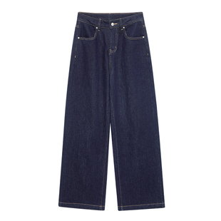 REMOULD 秋冬加绒高腰复古深蓝直筒不易掉色加厚原色阔腿牛仔裤女
