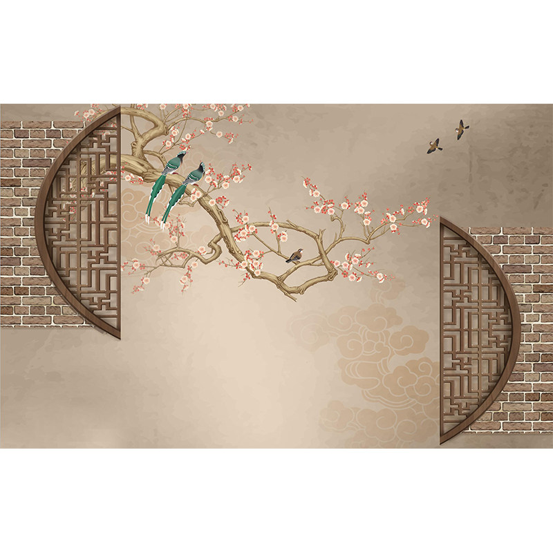 3d新中式电视背景墙壁纸现代中国风壁画客厅装饰墙布玉兰花鸟墙纸