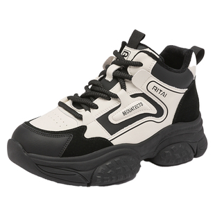 日泰加绒保暖女鞋冬季高帮棉鞋厚底时尚撞色老爹鞋复古休闲运动鞋