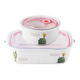 微波炉专用陶瓷分格饭盒便当盒带盖密封上班族带饭三格多格保鲜碗