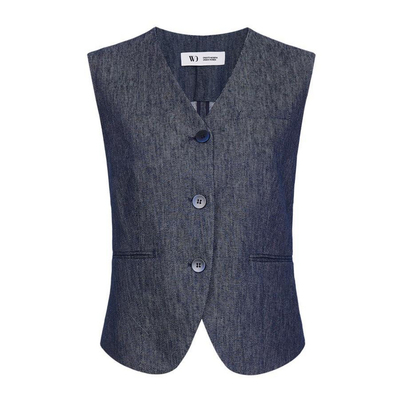 婉甸2026夏季新品牛仔蓝亚麻女短马夹城市通勤轻奢风1252V01DX1