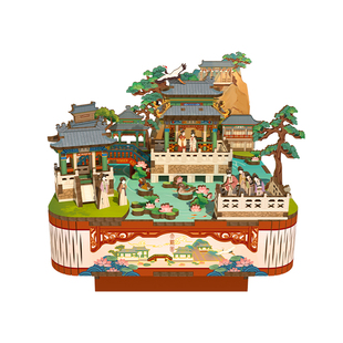 同趣联名大观园diy手工拼装八音盒积木音乐盒拼图生日礼物文创女