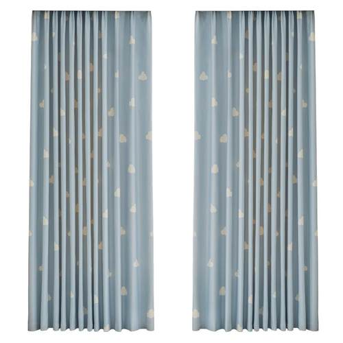 法欧雅韩式ins风乐丽棉蓝色云朵高遮光窗帘卧室儿童房北欧奶油系