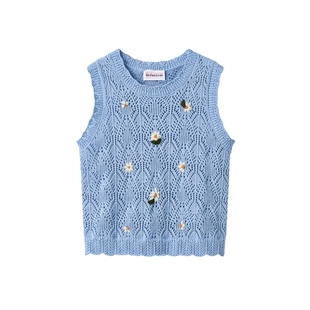 MICartsy王紫珊配饰车to go系列新款缕空绣花小雏菊针织背心