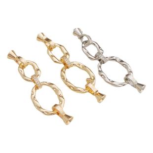 14K保色镶嵌锆石双椭圆项链手链45mm白K双扣头连接扣diy饰品配件