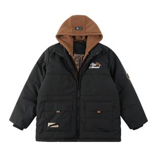 【假两件潮酷棉衣】奕时代胖男童棉服中大童冬季保暖连帽外套加厚