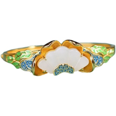 手镯古典风仿s925银烧蓝花朵