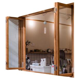 定制松木原木左右折叠窗 纯实木多扇推拉折叠窗 玻璃窗 橱窗定制