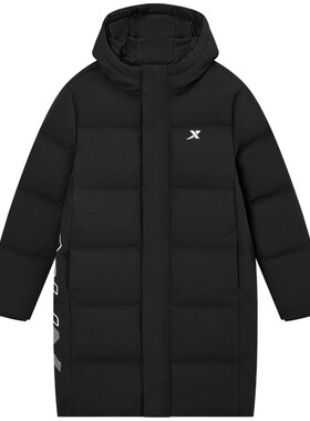 特步童装儿童印花中长款羽绒服2026秋冬款男童防寒服大童外套冬装
