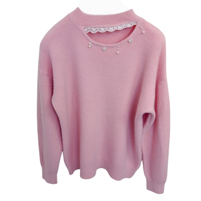 蕾丝花边镂空半高领毛衣女