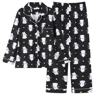 德绒睡衣女秋冬薄绒加绒保暖韩版黑色ganadi小狗家居服李灿荣同款