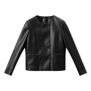 【90白鸭绒】DKNY唐可娜儿PU皮羽绒服外套女双排扣时尚通勤风上衣