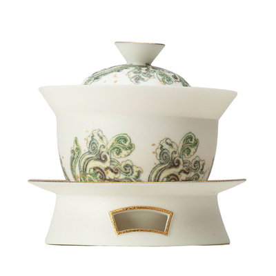 万仟堂敦煌图案白釉盖碗祥云瑞器