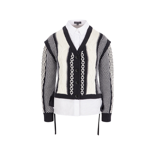 MARYLING玛俪琳秋冬新品黑白撞色衬衣领针织开衫A1DHW08380