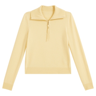 YINER音儿2025冬季新款澳洲羊绒羊毛混纺拉链海鸥领针织衫套头