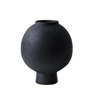 新中式侘寂黑色粗陶罐陶瓷花瓶摆件复古大肚纹理现代花器装饰品