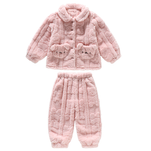 女童珊瑚绒睡衣套装秋冬2025新款儿童女宝宝加厚保暖法兰绒家居服