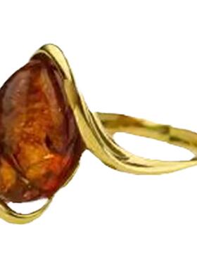 手作18K镀金波罗海琥珀戒指
