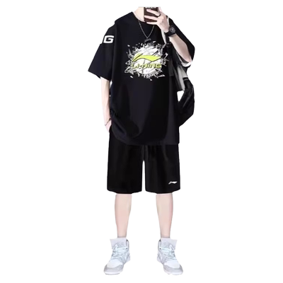 李宁纯棉运动套装速干跑步男短裤