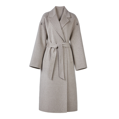 10山羊绒秋冬毛呢外套女双排扣中长款双面呢大衣金属设计师款5011