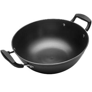 郏县生铁锅加厚老式无涂层双耳平底大炒锅加深铸铁炖锅家用电磁炉