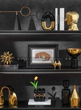 意式轻奢高档金色摆件样板间客厅电视柜开放格摆设高级感软装饰品
