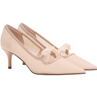 CHARLES&KEITH26春季新款CK1-61720266蝴蝶结网纱高跟鞋单鞋婚鞋