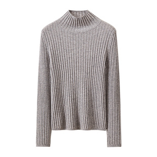 春竹100%绵羊毛春季新款半高领坑条洋气减龄厚款保暖毛衣女羊毛衫