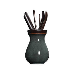 青瓷茶道六君子套装龙泉陶瓷整套功夫茶具配件竹制黑檀木实木零配