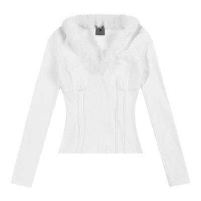 FDR官方店毛毛领V领辣妹针织衫