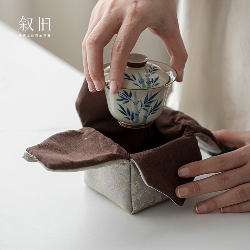 叙旧织锦茶杯收纳袋随身茶具杯杯袋礼盒小号布包加厚单主人便携