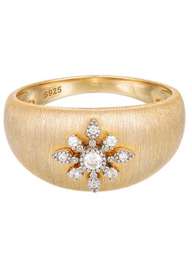 S925银复古拉丝雪花白锆宽版戒