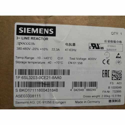 议价6SL3203-0CE21-8AA0全新G120功率部件进线电抗器6SL32030CE21