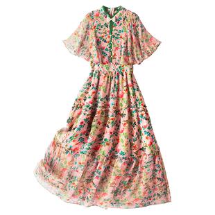 大码女装连衣裙女2026夏新款碎花气质收腰显瘦中长款仙女裙长裙