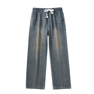 班尼路复古做旧蓝色牛仔裤男春季新款直筒长裤宽松潮流裤子男款A