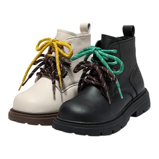 百丽童鞋女童马丁靴2025冬季新款加绒儿童短靴子男童骑士靴中大童