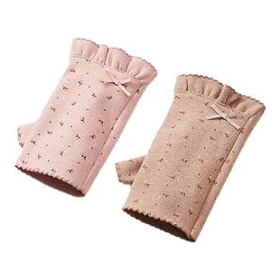 秋冬季半指薄款棉手套 冬天女学生写字玩手机工作露指头半截保暖