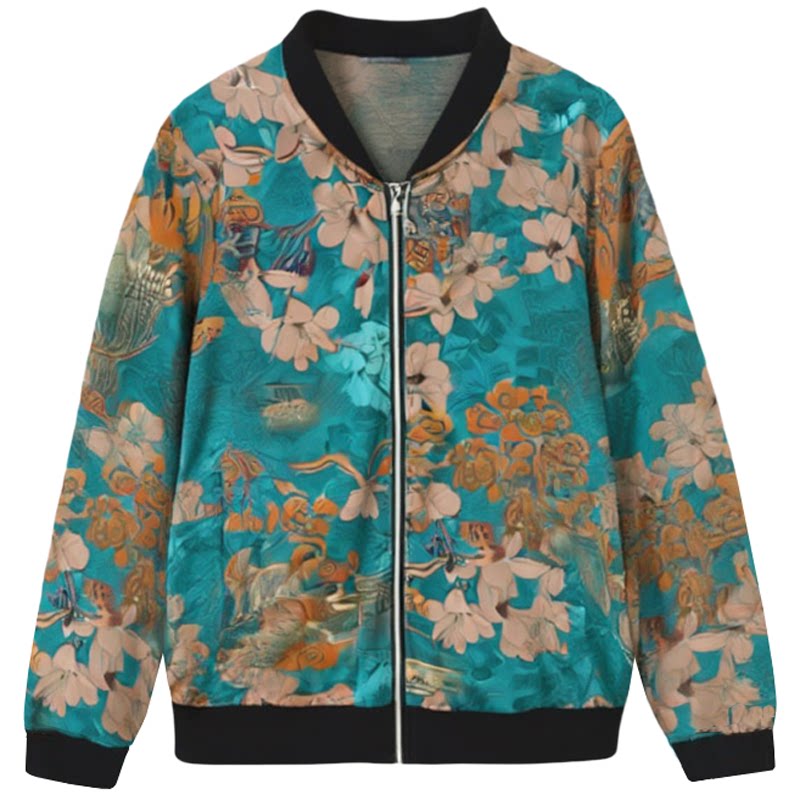 洋气印花轻薄防晒衣外套女春夏妈妈短款宽松显瘦棒球服上衣空调衫