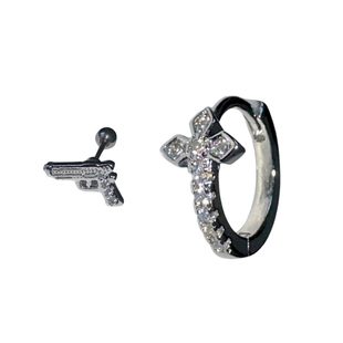 潮饰bod/酷帅街头惊喜闪锆火轮十字耳环迷你手枪love耳骨钉DARKXX