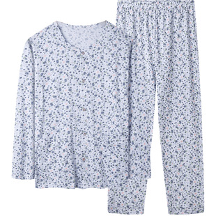 中老年纯棉睡衣套装夏季老人家居服妈妈开衫春秋女长袖长裤奶奶装