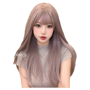哼唧网红假发女长发韩式女团发型中分中长发紫灰色全头套彩色假发