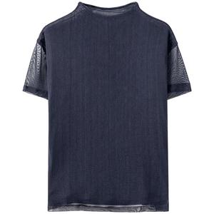 简约纯色百搭网眼真丝上衣女薄款自由领透气桑蚕丝t恤短袖套头衫