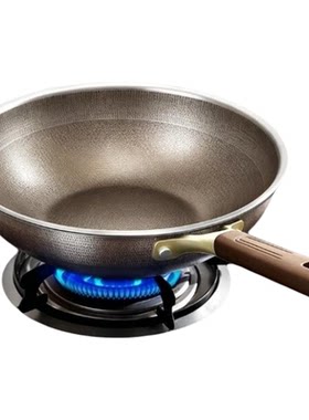 有钛锅炒锅炒菜锅不粘锅0氟涂层家用锅燃气电磁炉平底钛金钛合金