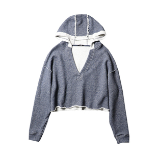 TANG TOWN 自制 美式复古风 叠穿深V领 针织毛圈POLO廓形连帽卫衣