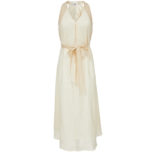 ONLY2025夏季新款莱赛尔淡人挂脖V领A字系带收腰显瘦长裙连衣裙女