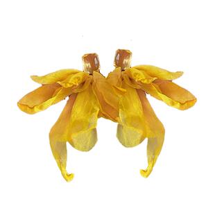 超仙气质黄色雪纺耳环方块水晶耳饰银针复古女夸张度假风耳钉耳夹