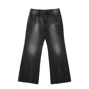 【PacShop】.pac 水洗黑做旧小破坏爪痕微喇牛仔裤