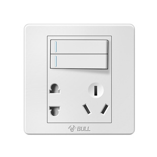 公牛两开五孔插座带开关面板墙壁2开5孔二开双控二三插07双开暗装