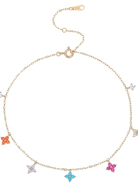 S925银轻奢彩色四叶草锆石手链女