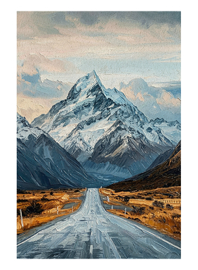 雪山风景手绘油画轻奢客厅背景墙入户玄关装饰画走廊过道竖版挂画